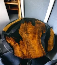 Clear Epoxy Resin Coffee End Tabletop Handmade Live Edge Wood Custom Furniture