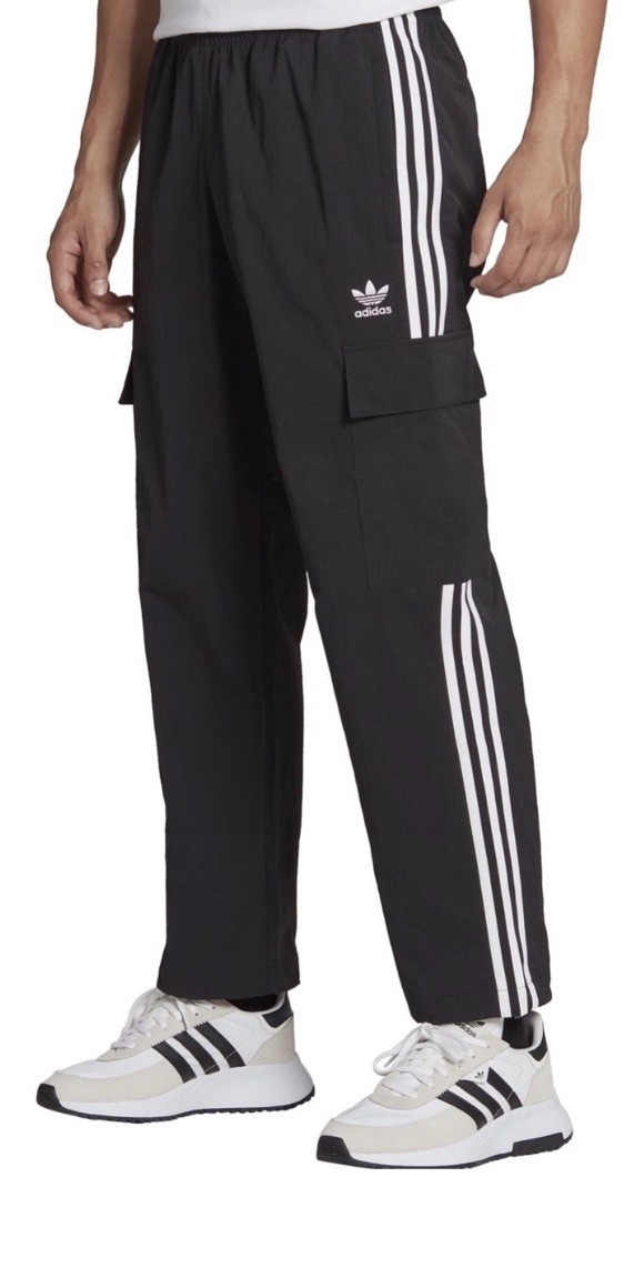 $80 Men’s ADIDAS ORIGINALS CARGO Trefoil Track PANTS Medium HR3364 Black White thumbnail 5