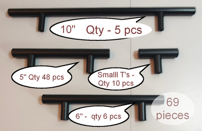 #ad Big Lot 69 Pcs Black Modern Cab Pulls 10quot; 6quot; 5quot; Small T#x27;s Free Ship $45.00