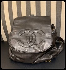 (Auth) CHANEL Matelass CC Logo Lambskin Backpack Black Leather Rucksack