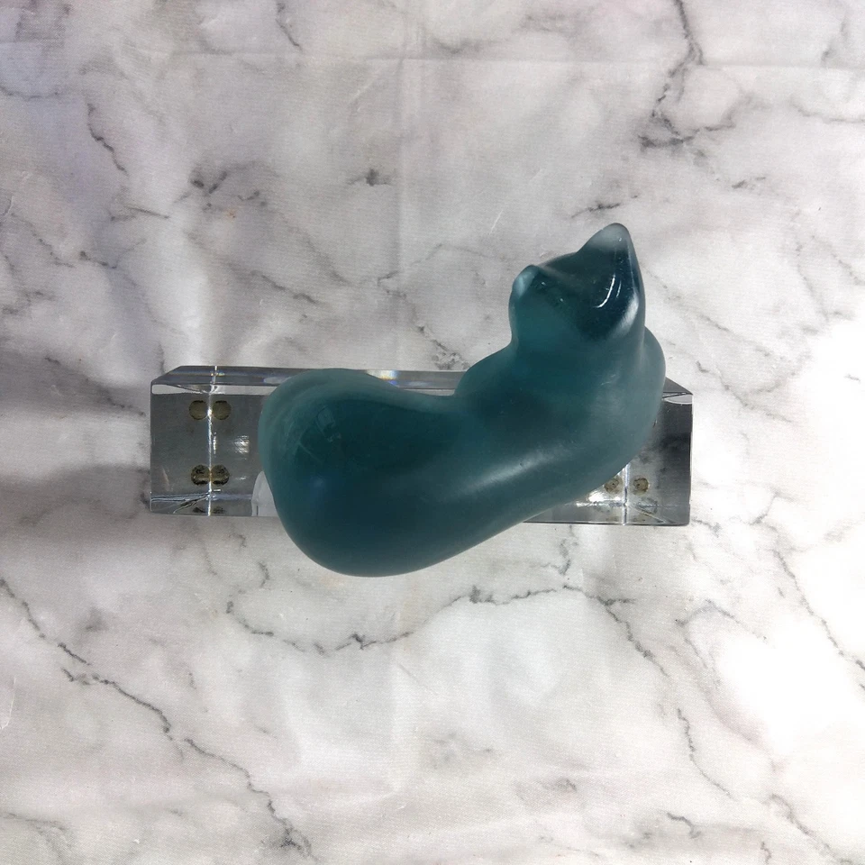 Statuina in vetro artistico Daum France - gatto e pesce - scultura in cristallo - Immagine 2 di 4