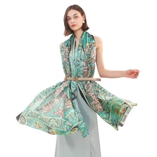 Women's Mulberry Silk Pashmina Shawl Floral Wraps Oversized Evening Scarf