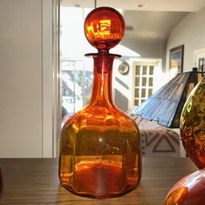 Vintage Blenko #6942 Optic Tangerine Decanter