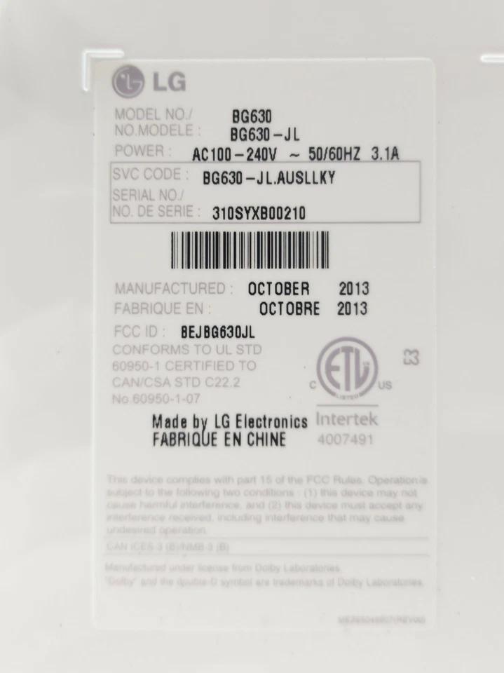 LG BG630 LCD Projector, 30-300", 1024 x 768, VGA, Composite, HDMI, 100-240VAC - Image 2 of 4