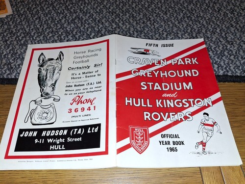 1965 5TH ISSUE HULL KINGSTON ROVERS(&CRAVEN PARK GREYHOUNDS)OFFICIAL YEAR BOOK