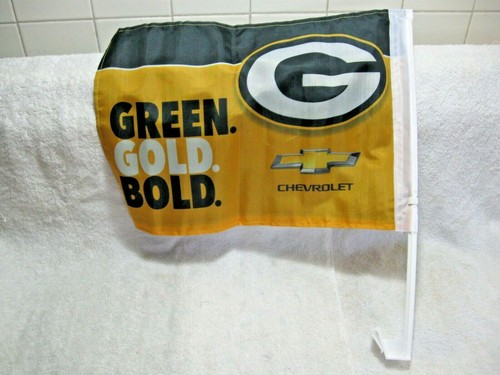 World Champion GREEN BAY PACKERS CHEVROLET GREEN GOLD BOLD Window Flag Football - Picture 3 of 5