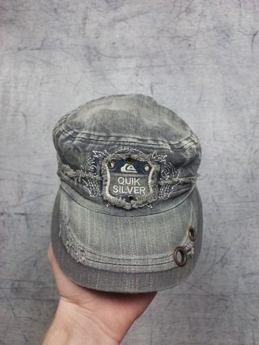 90s Vintage VTG Y2K Surfing Skate Quicksilver Blue Denim Army Military Cap Hat