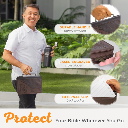 Funda Clasica Para Biblia Cuero Vegano Para Libro Bolsa Iglesia Protector Marron - Picture 4 of 12
