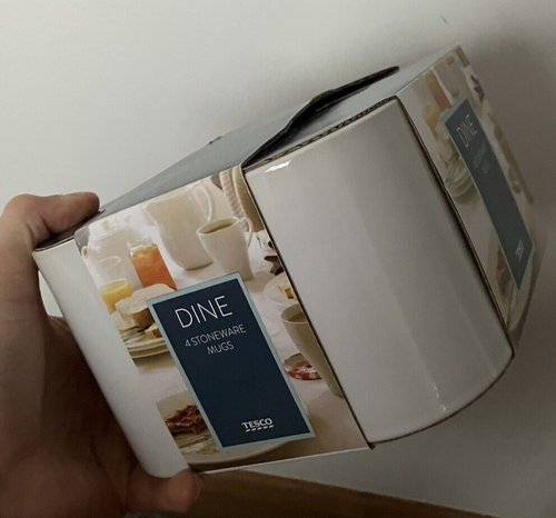 Tesco Dine Plain White 4 Pack Standard Stoneware Mugs NEW Boxed 10cm Tall - Picture 2 of 4