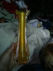 Vintage Heavy Yellow Vase Ruffle Type Top Might Be Fenton