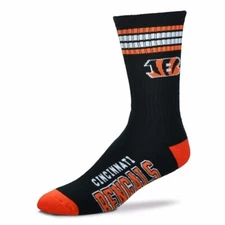 Cincinnati Bengals For Bare Feet NFL Men's Kid's 4-Stripe Deuce Crew Socks SZ M