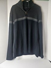 Banana Republic 1/4 Zip Men  s Black Grey Stripe 100 Cotton SWEATER XL