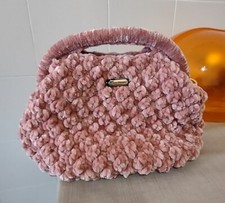 borsa Clutch fatta a mano uncinetto ciniglia rosa antico uncinetto pezzo unico
