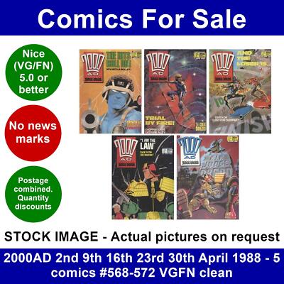 2000AD 2nd 9th 16th 23rd 30th April 1988 - 5 comics #568-572 VGFN clean