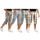 Mens 3/4 Long Length Shorts Check Cargo Combat Three Quarter 100% Cotton Trouser