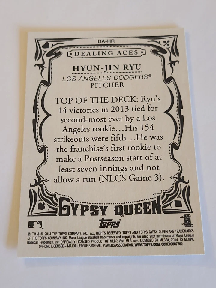 2014 Hyun-Jin Ryu Dealing Aces Insert Topps Gypsy Queen #DA-HR - Image 2 of 2