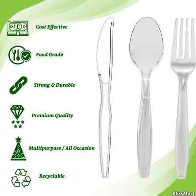 Plastic Silverware 300 Count Heavy Duty Plastic Cutlery Set Clear Clear Plastic Knives Heavy Duty - Foto 13