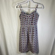 J CREW blue pink white floral geometric empire waist adjustable straps dress 00