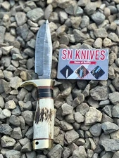 CUSTOM HANDMADE DAMASCUS STEEL HUNTING SURVIVAL KNIFE WITH LEATHER SHEATH