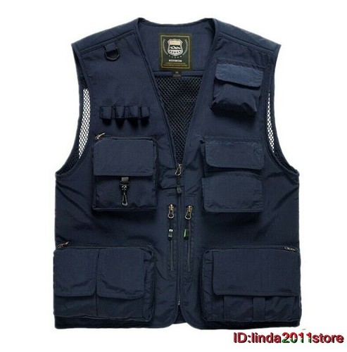 Mens Sleeveless Jacket Breathable Fishing Vests Multi Pocket Reporter Waistcoat - Picture 10 of 21