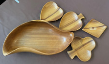 Vintage Monkey Pod Zestaw do serwowania 5 sztuk Most Made in Philippines Ręcznie rzeźbiony