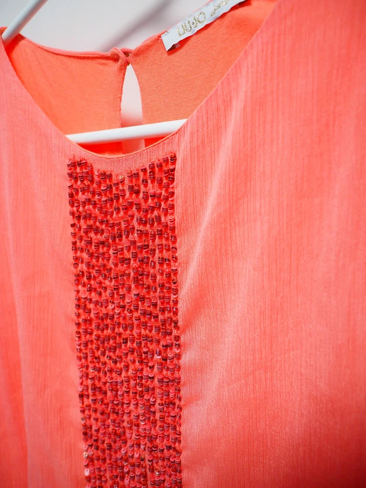 ¡COMO NUEVO! Vestido DISEÑADOR Italiano Junior "Liu-Jo" - NIÑA Talla 10/140 - Naranja Lentejuelas Foto 4 de 4