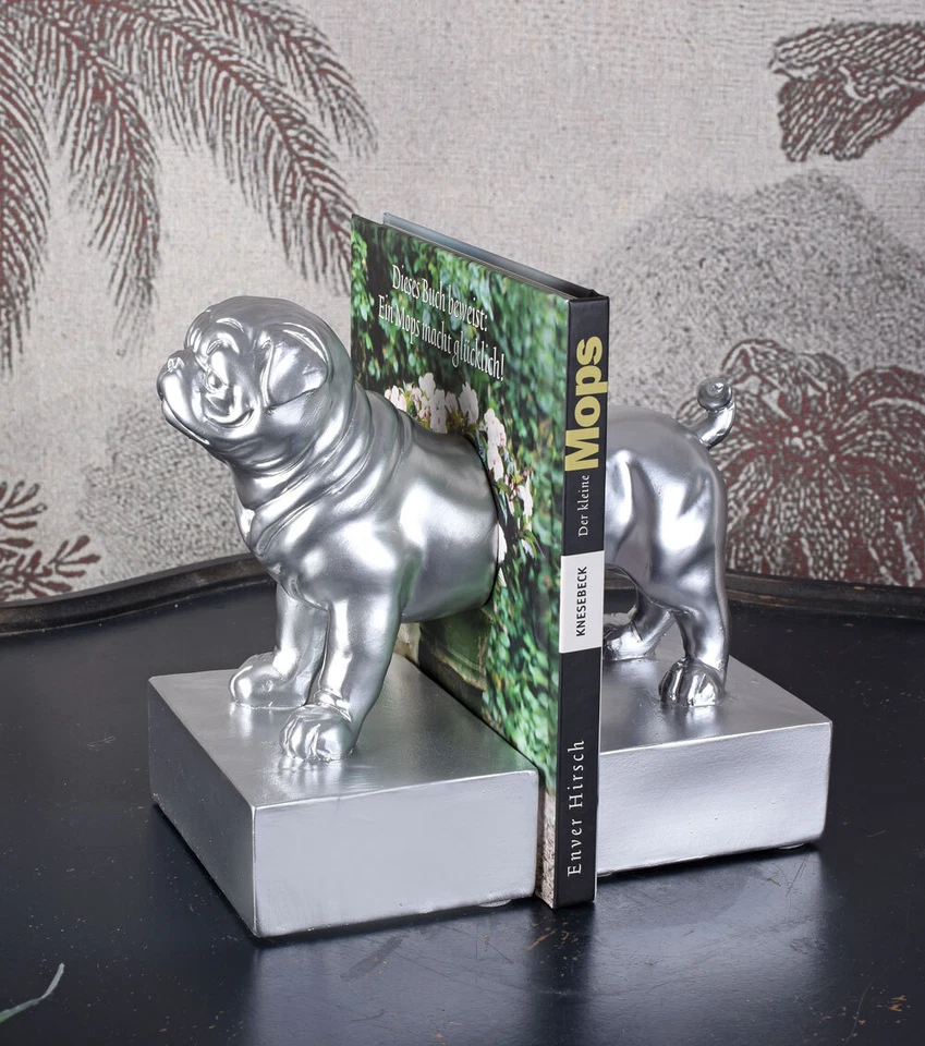Silber Hundefigur Mops Mopsfigur Buchstützen Buchständer Pug Figur Carlin Hund - Bild 4 von 4