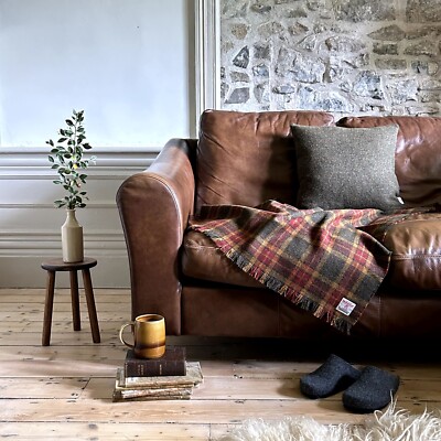 Harris Tweed Moos, Lebkuchen & Wein Tartan Schoßdecke Reisematten 75x100cm