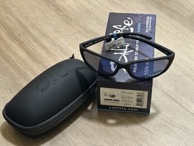Salt Life South Port Matte Black Smoke Blue Glass Lens Sunglasses $229 Salty NWT