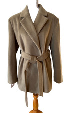 Nwt Na-kd Womens Khaki Beige Wool Belted Classic Short Coat Sz 34 Uk 6