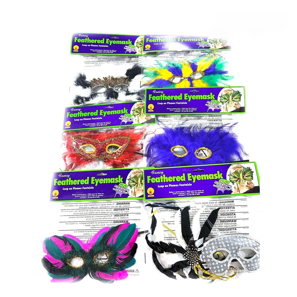Feathered Baroque Fantasy Masquerade Eye Mask on Stick Party Costume Accessory - Image 2 of 4