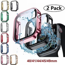 2 Pack Hard Case For Apple Watch Series 10 9 8 7 SE 6 5 4 Glass Screen Protector