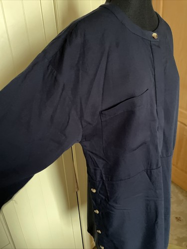 WAREHOUSE Navy Blue 3/4 Sleeve Button Trim Knee Length Shift Dress Size 10 NEW - Picture 5 of 12