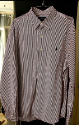 Ralph Lauren uomo TG XL Camicia a righe bordeaux e bianco SLIM FIT