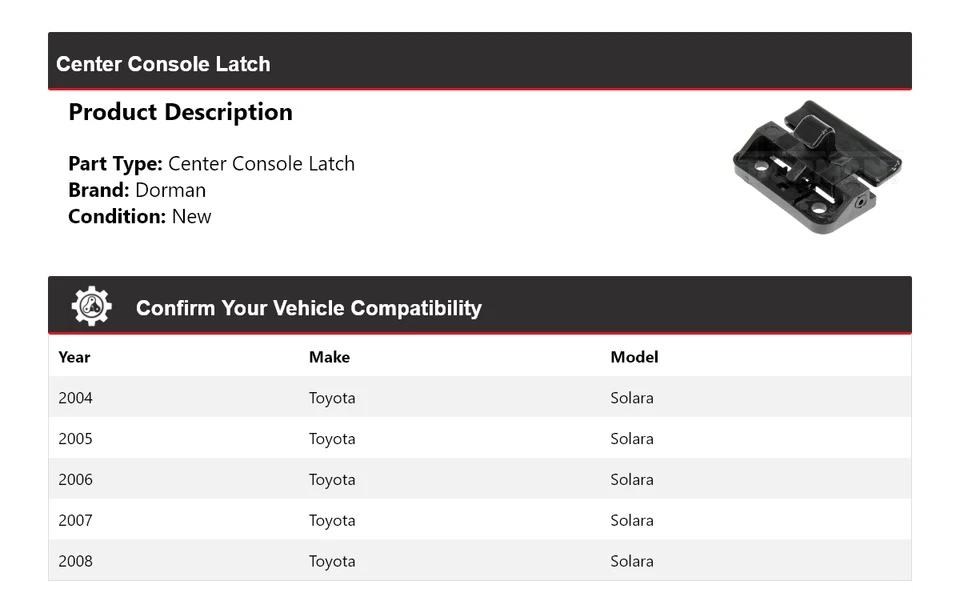 Trava de console central Toyota Solara Dorman 2004-2008 2005 2006 2007 - Imagem 2 de 4