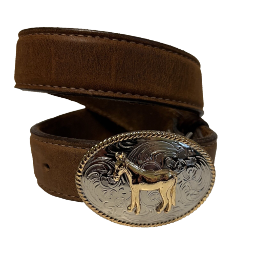 WRANGLER Genuine Leather Western Belt Horse on Buckle, Size 22/55 USA - PreOwned - Imagen 1 de 10