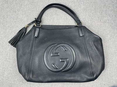 GUCCI Soho Leather Tassel Tote Shoulder Hand Bag Black 9643
