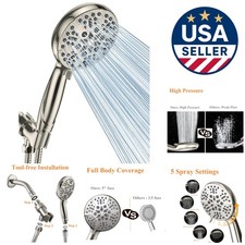 High Flow 5-Function Shower Head with Stainless Steel Hose  Adjustable Bracket