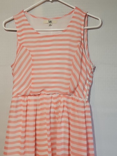 Ya Los Angeles Women's Dress Medium M Peach Striped Silk Lined - Picture 2 of 11