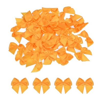 100Pack Mini Ribbon Bows 1'' Mini Fabric Satin Ribbon Flower Bows Orange