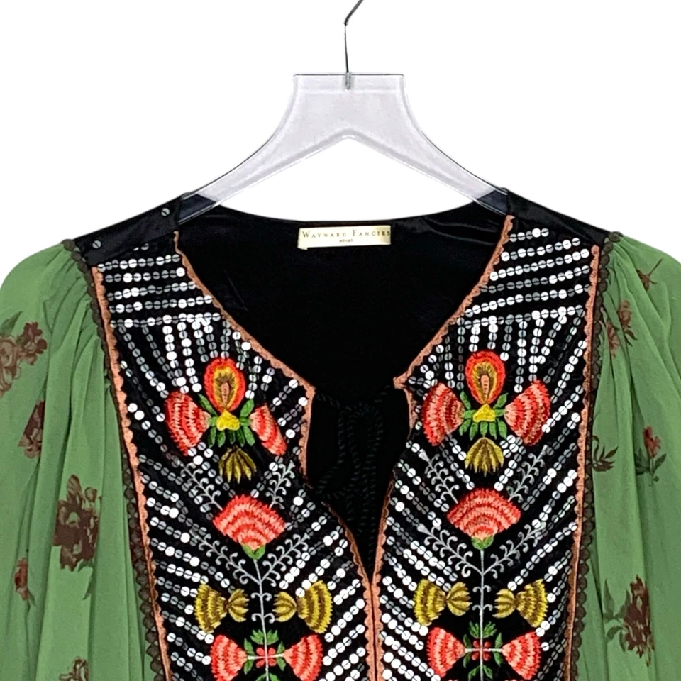 Wayward Fancies XL Floral Embroidery Print Georgette Peplum Top Boho eShakti - Image 4 of 4