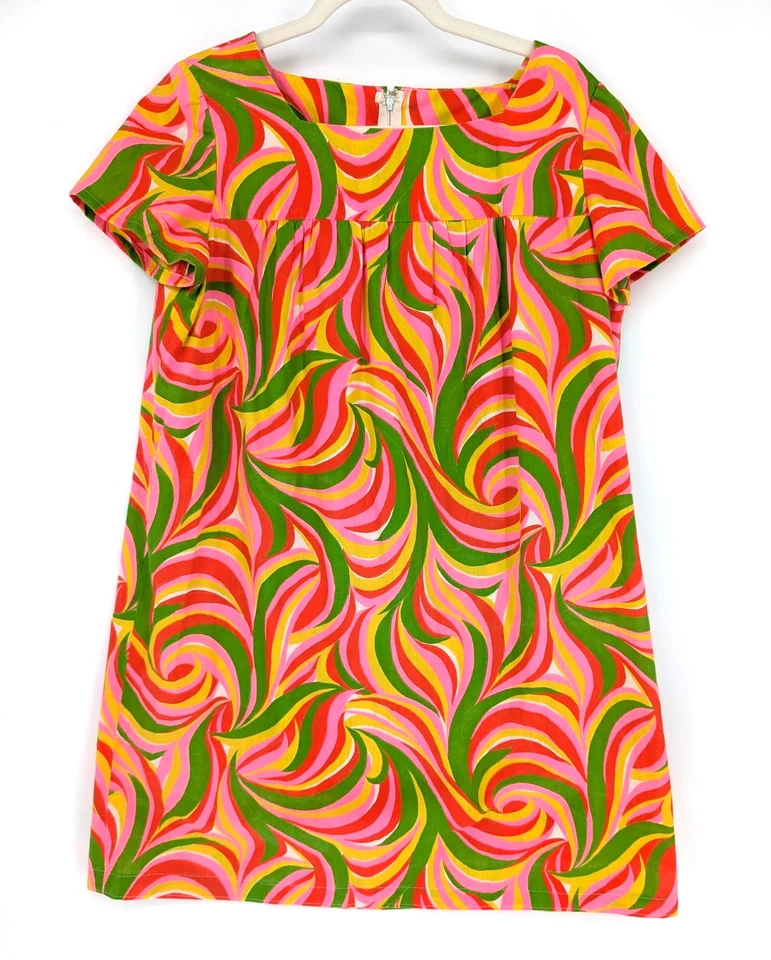 Mini Vestido De Colección Psicodélico Remolino Hecho a Mano Cremallera Trasera Mod Retro Años 60 Gogo Boho Foto 2 de 4