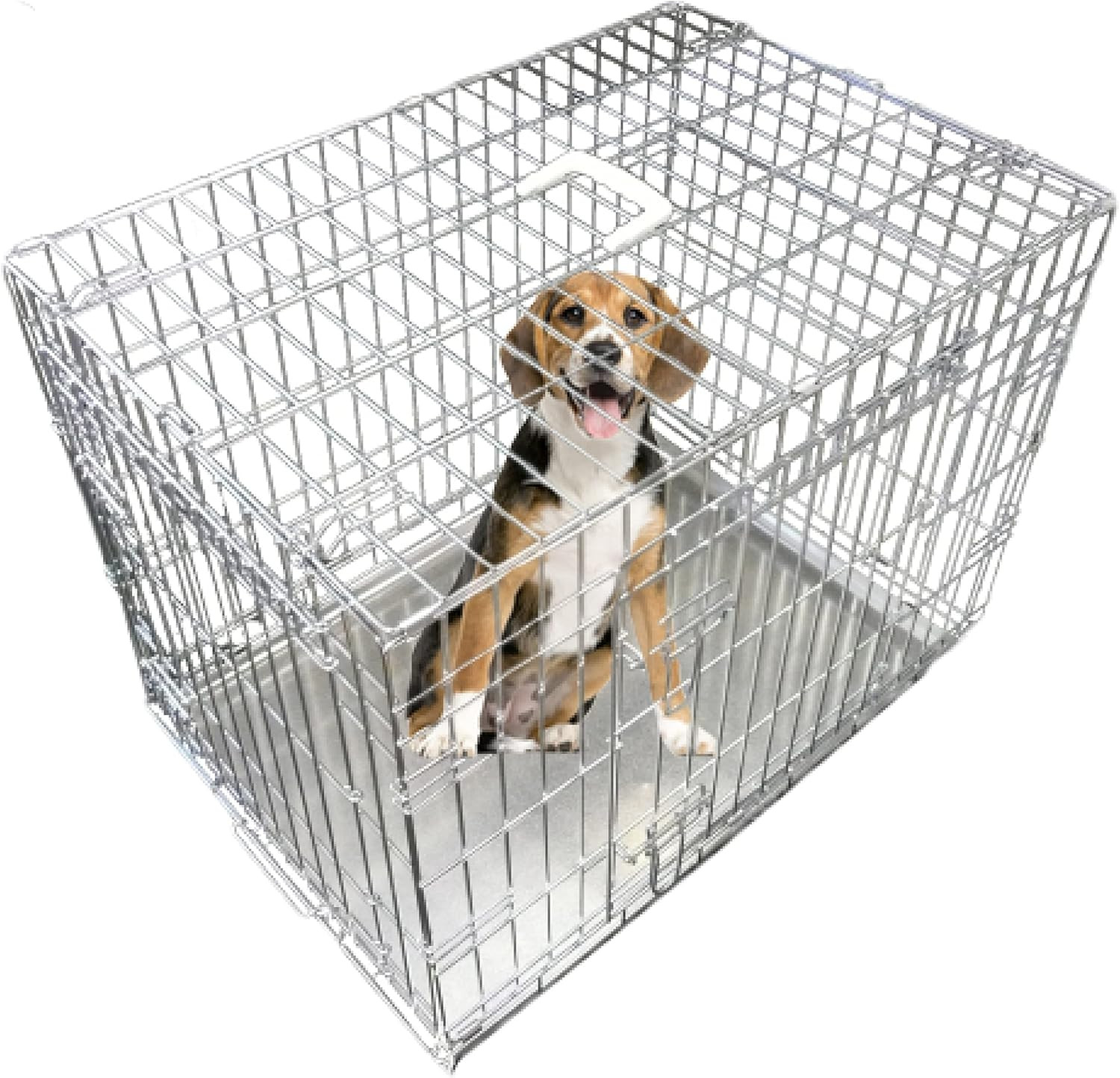 Gabbia Pieghevole Cani 2 Porte Metallo Argento M con Vassoio Anti-Morso