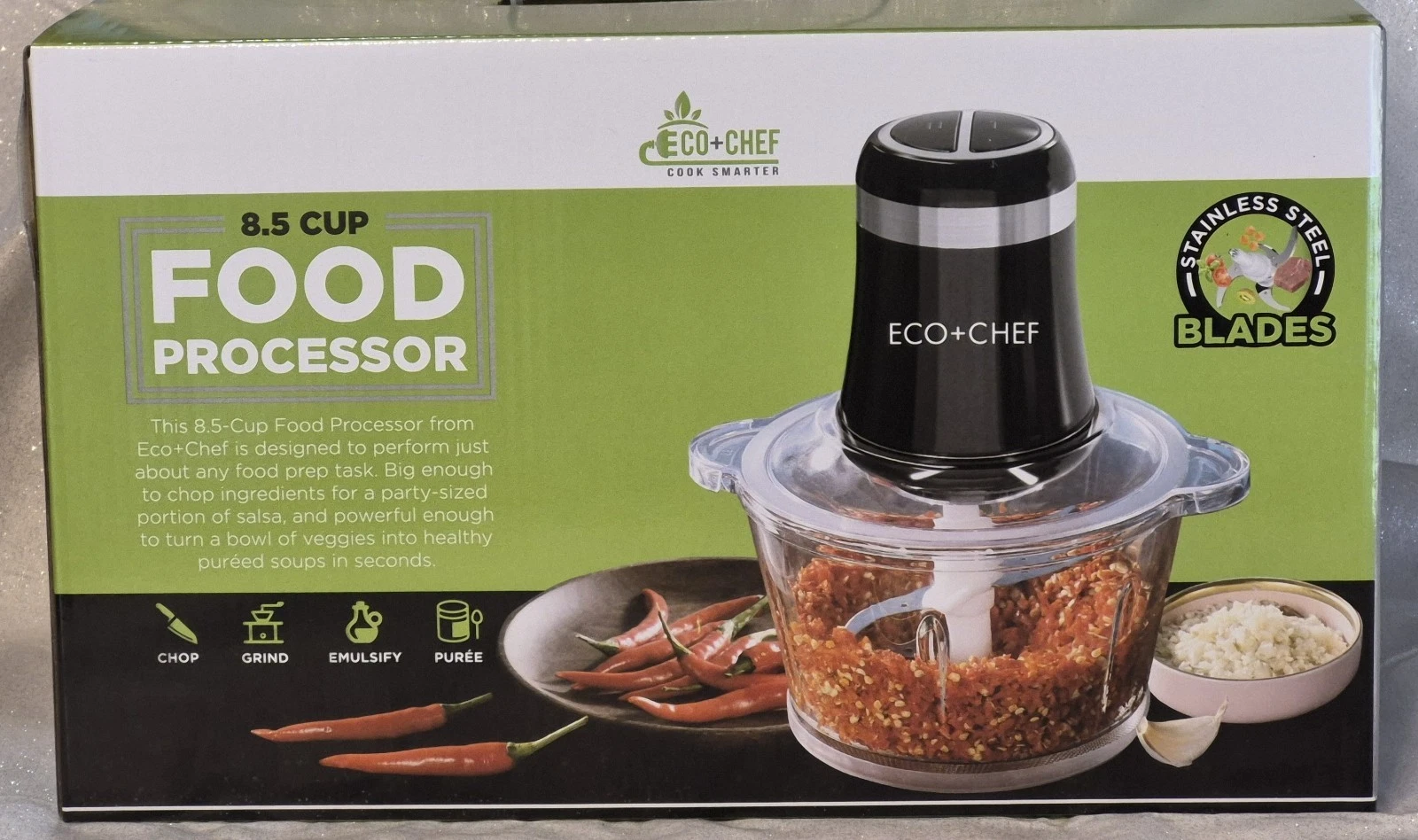 Eco+Chef 8.5 Cup Food Processor w Glass Mixing Work Bowl CHOP EC-85CFP-M NEW BX
Opens in a new windo