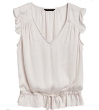 Banana Republic Soft Satin Ruffle Cream Blouse Sleeveless Size M Women  s NWT
