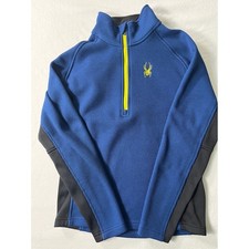 Spyder Boys Blue Black 1/4 Zip Fleece Pullover Waffle Knit Size L 14/16