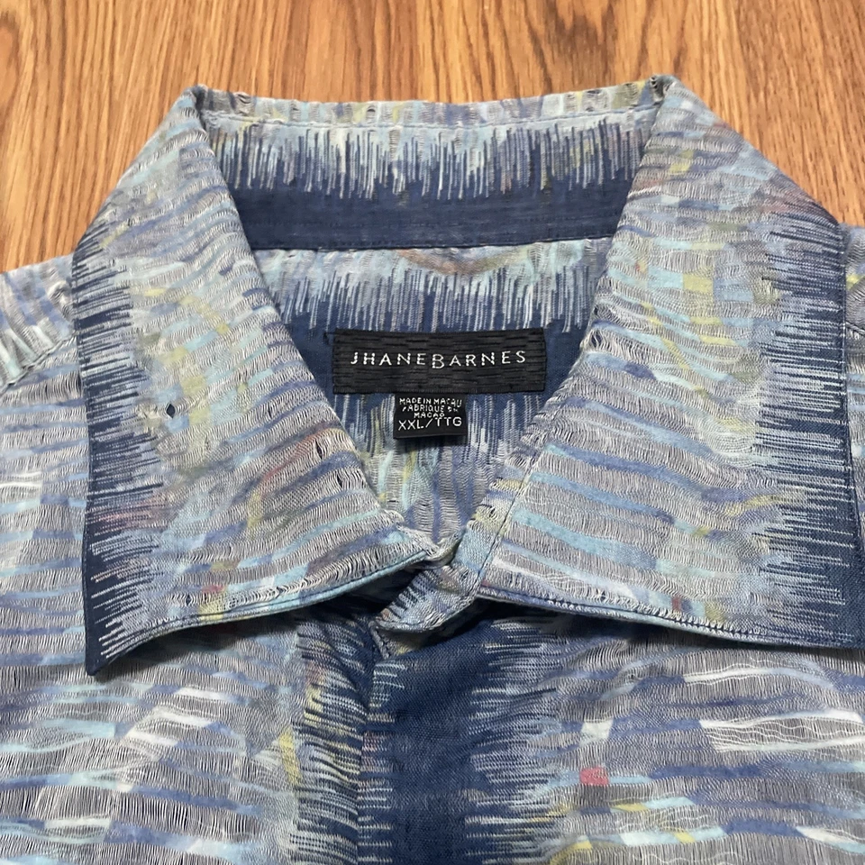 Jhane Barnes Shirt Mens XXL Ikat Art Weave Pattern Long Sleeve Blue - Image 4 of 4