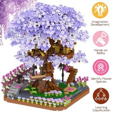 Purple Cherry Blossom Tree House Building Blocks Set Mini Bricks Perfect Gifts