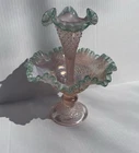Fenton Epergne Diamond Lace Pink Opalescent Iridescent Aqua Signed Bill Fenton
