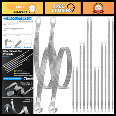 12 Pcs Automotive Ground Straps Kit - 10/15/20 Inch Flat Braided Copper Cables
